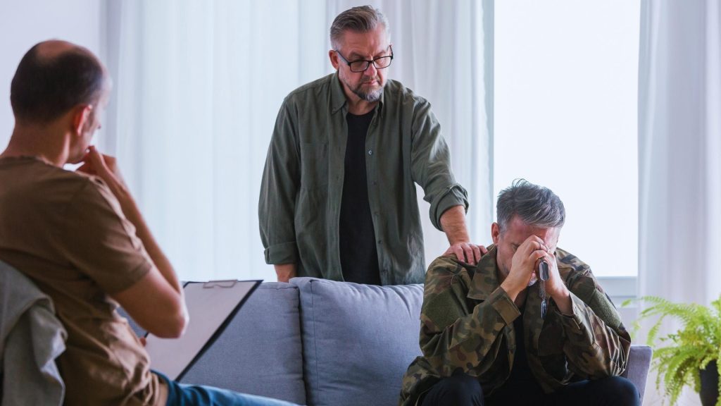 a group therapy session to talk about mental health