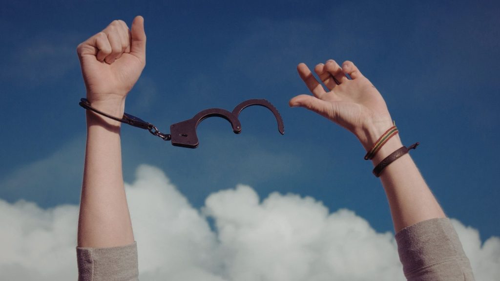 Visual metaphor for breaking addiction and regaining control