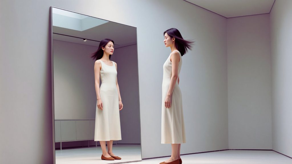 Person reflecting on identity and self-discovery after addiction